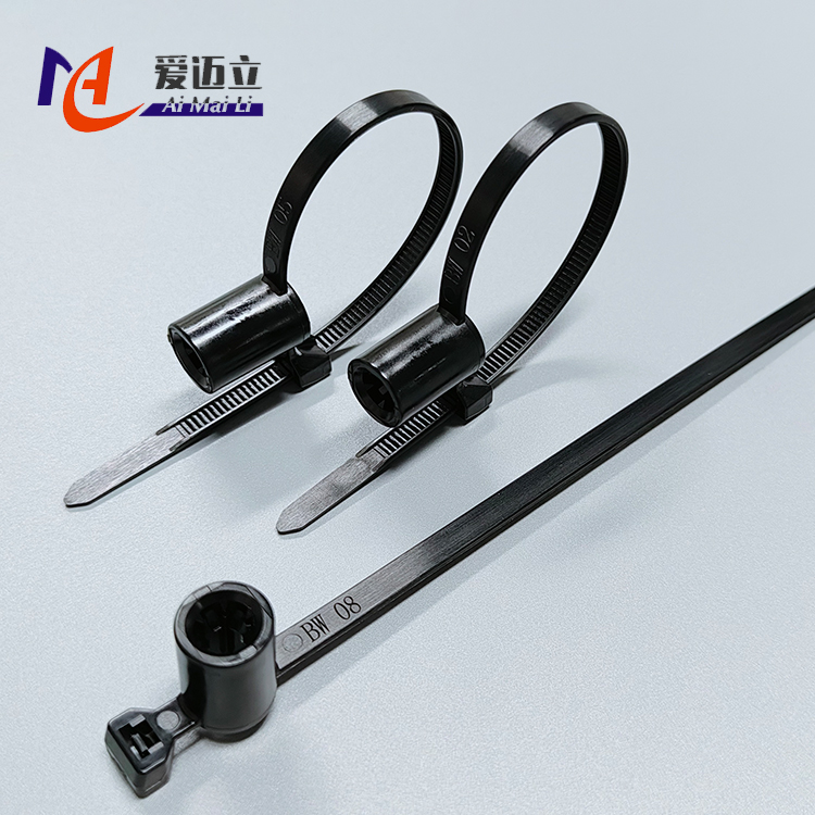 Nylon cable tie bolts black flexible strong self-locking car round hole cable tie